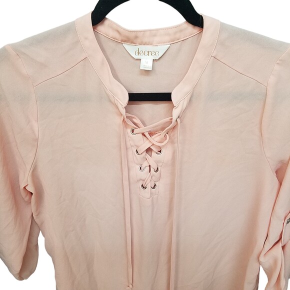 Decree Womens Sz M Peach Solid 3/4 Sleeve Blouse - Picture 2 of 9